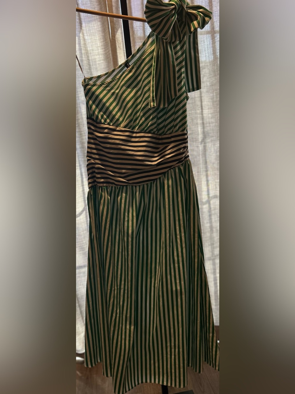French Connection Green and White One-Shoulder Striped Maxi Dress